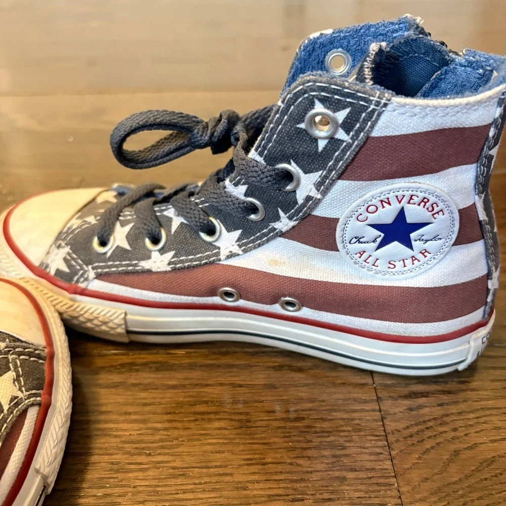 Converse All Star High Top Sneakers Kids Size 13 American Flag Print Zip Closure